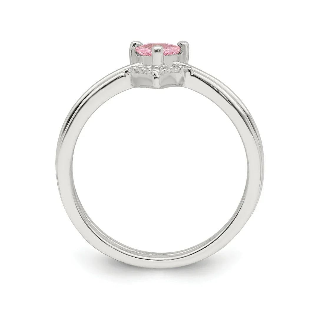 Pink Trillion CZ and White CZ Ring