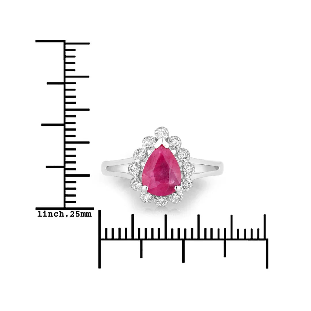 Genuine 10K Ruby and White Diamond Halo Ring