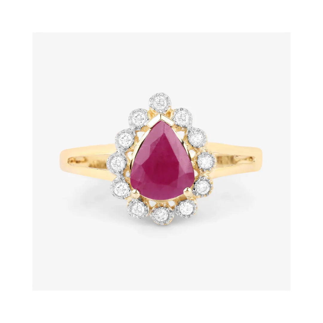 Genuine 10K Ruby and White Diamond Halo Ring