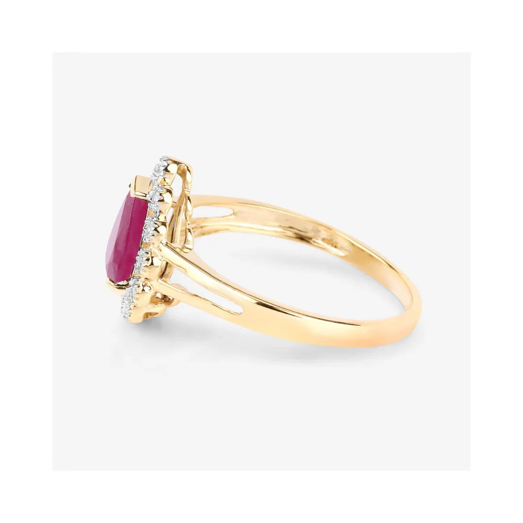 Genuine 10K Ruby and White Diamond Halo Ring