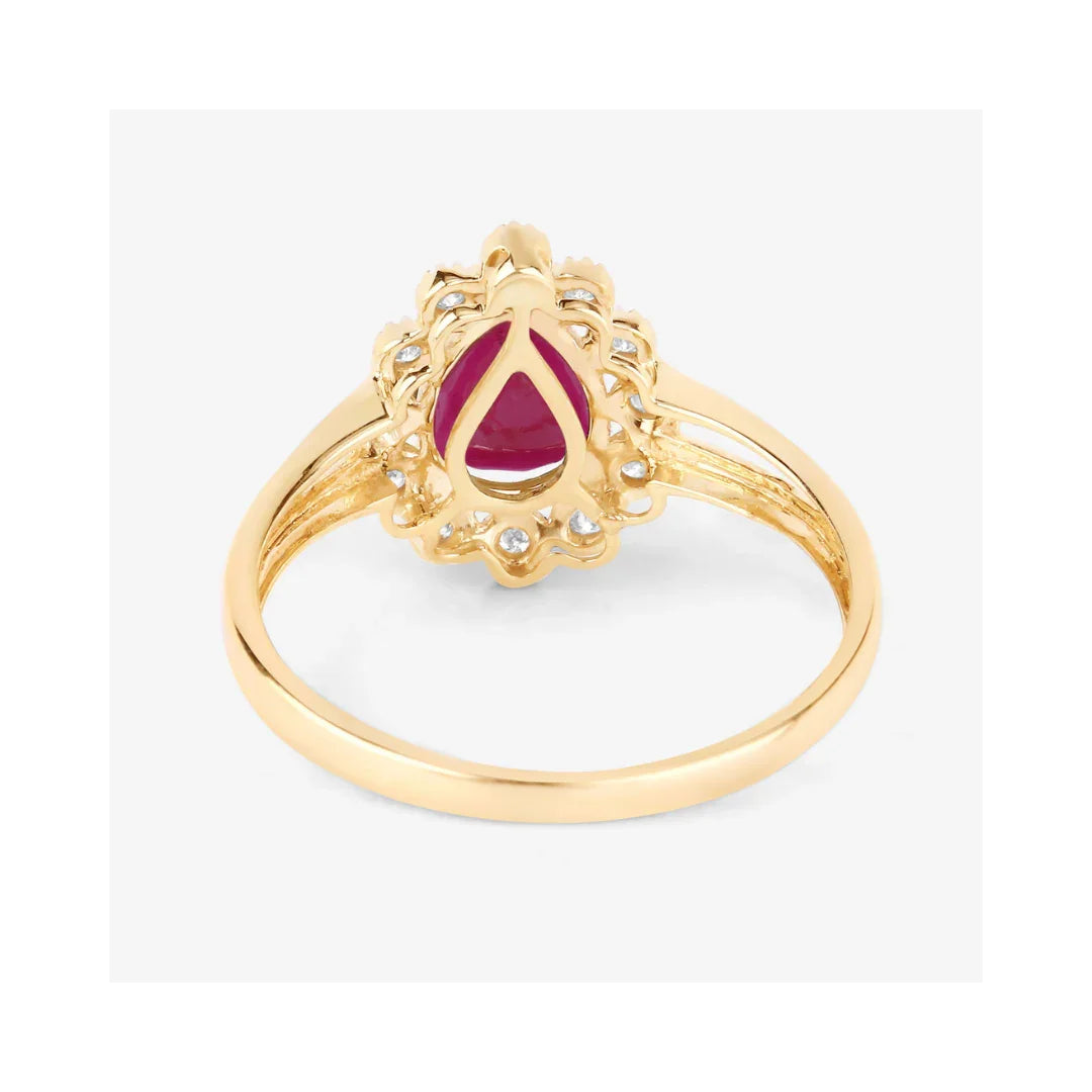 Genuine 10K Ruby and White Diamond Halo Ring