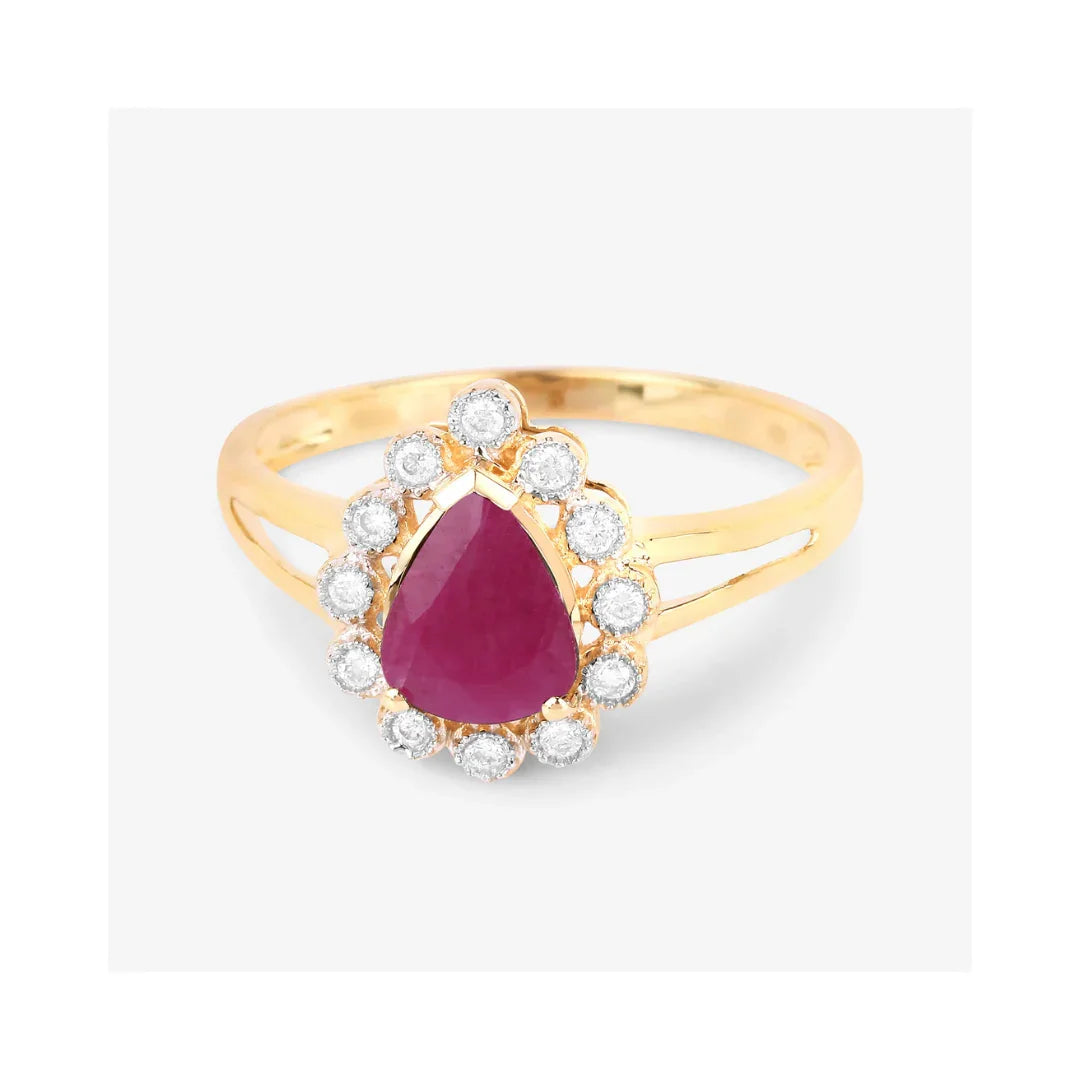 Genuine 10K Ruby and White Diamond Halo Ring