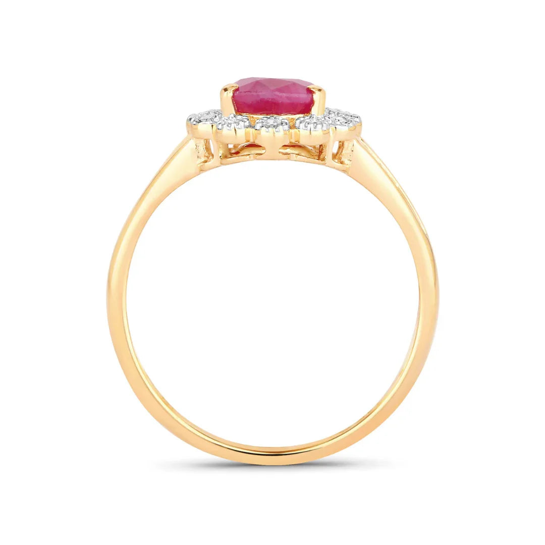 Genuine 10K Ruby and White Diamond Halo Ring