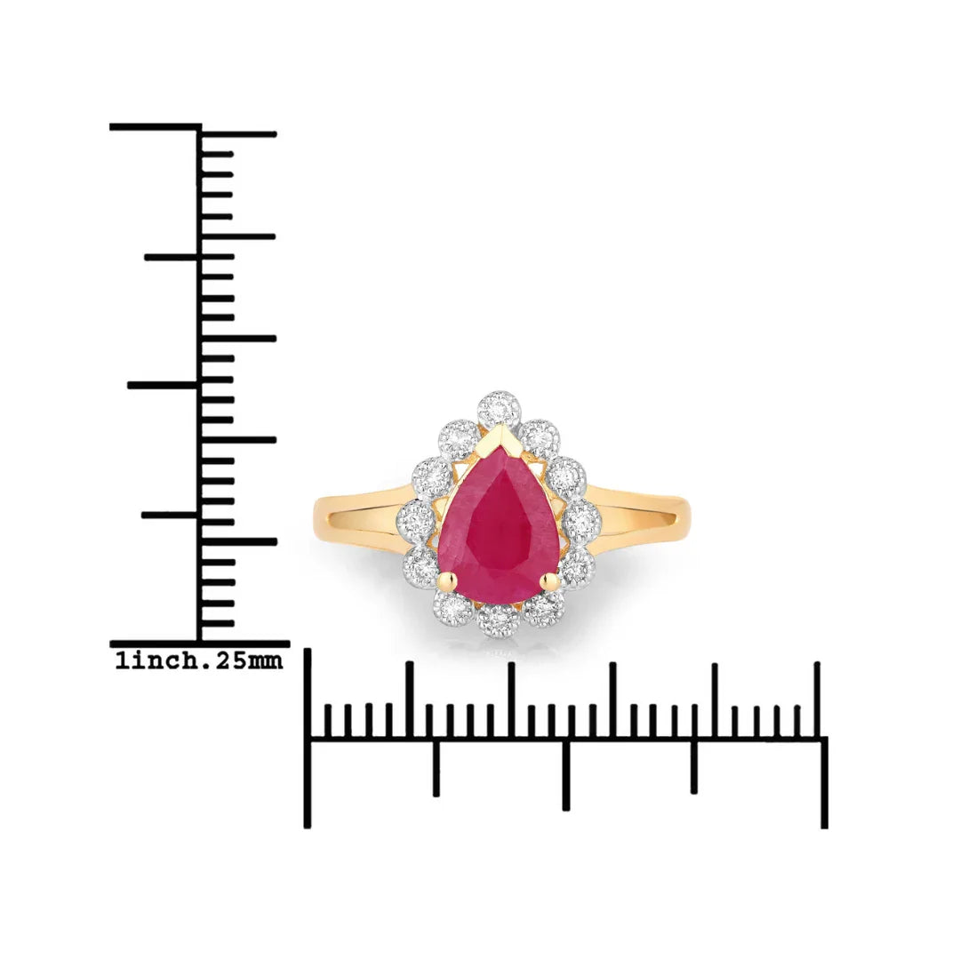 Genuine 10K Ruby and White Diamond Halo Ring