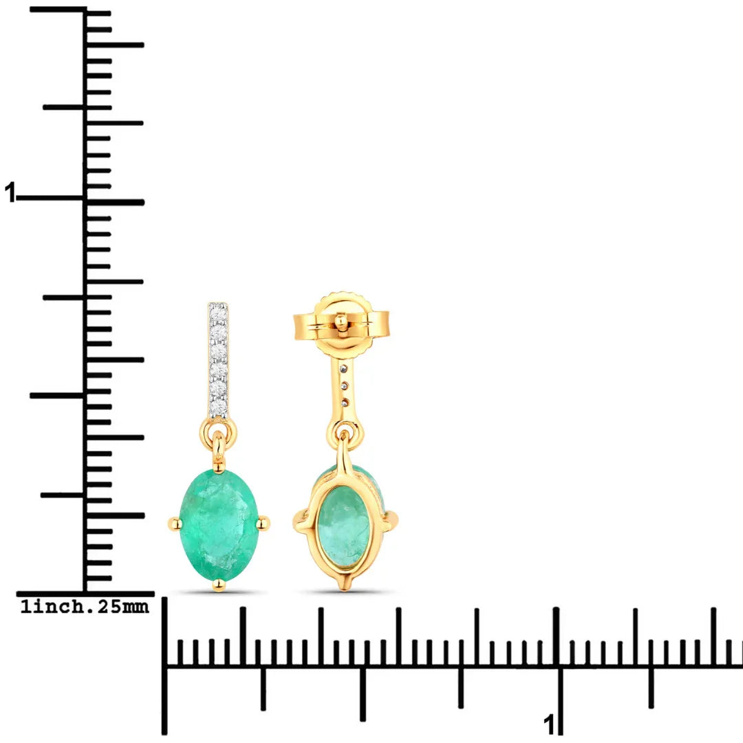 Genuine Zambian Emerald Diamond 10K Gold Oval Earrings