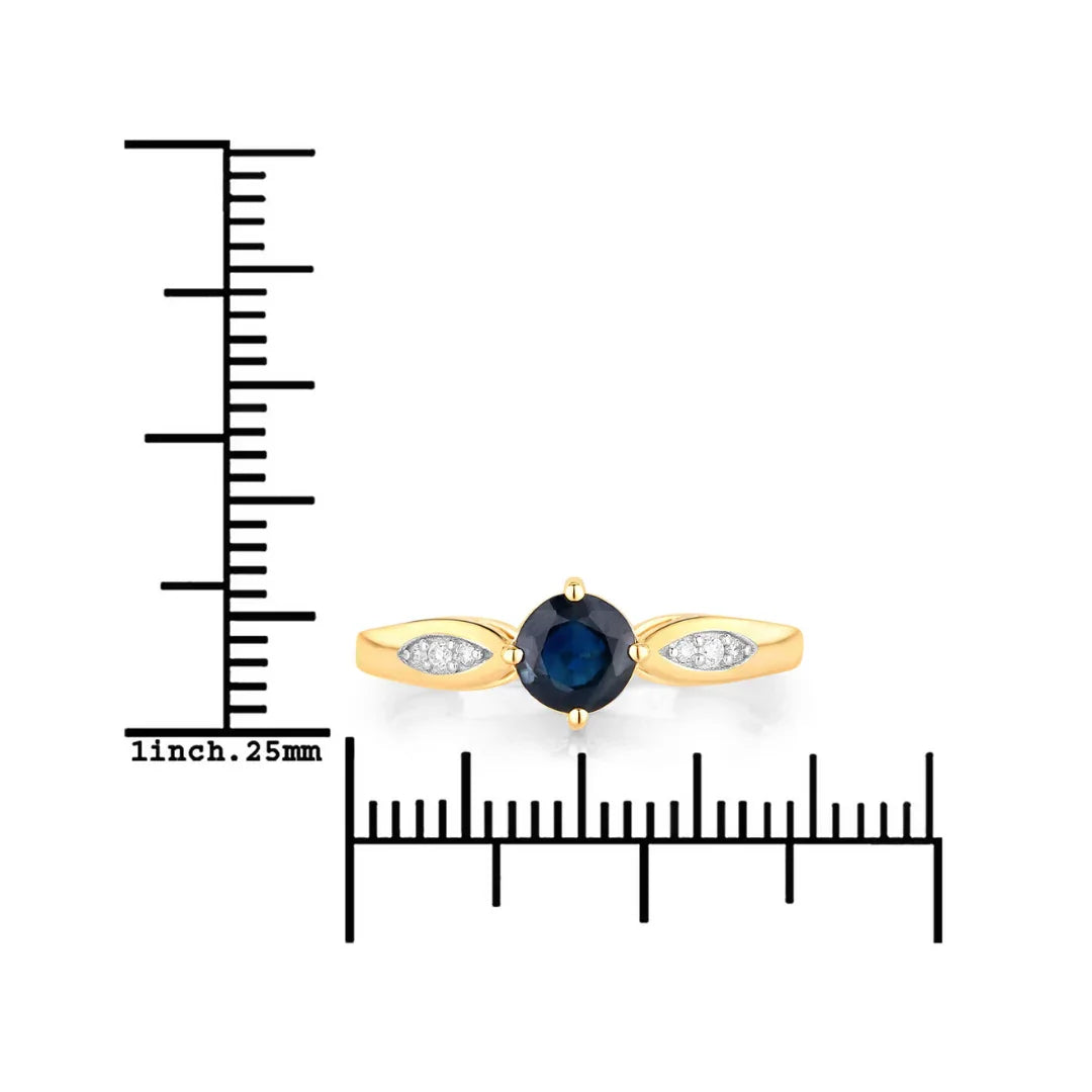 Genuine 10K Blue Sapphire Diamond Cocktail Ring