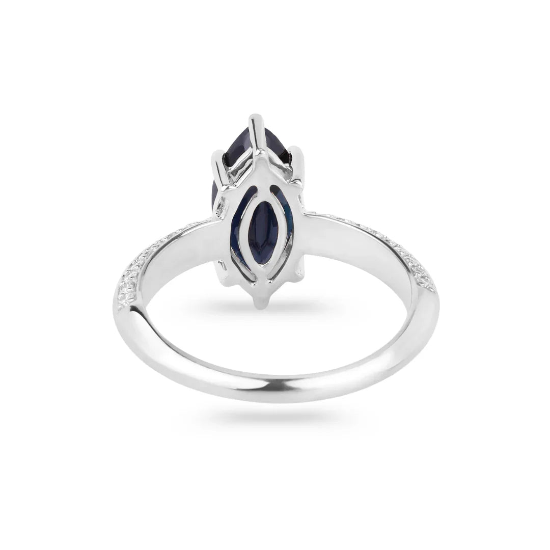 Genuine 10K Blue Sapphire and Diamond Marquise Ring