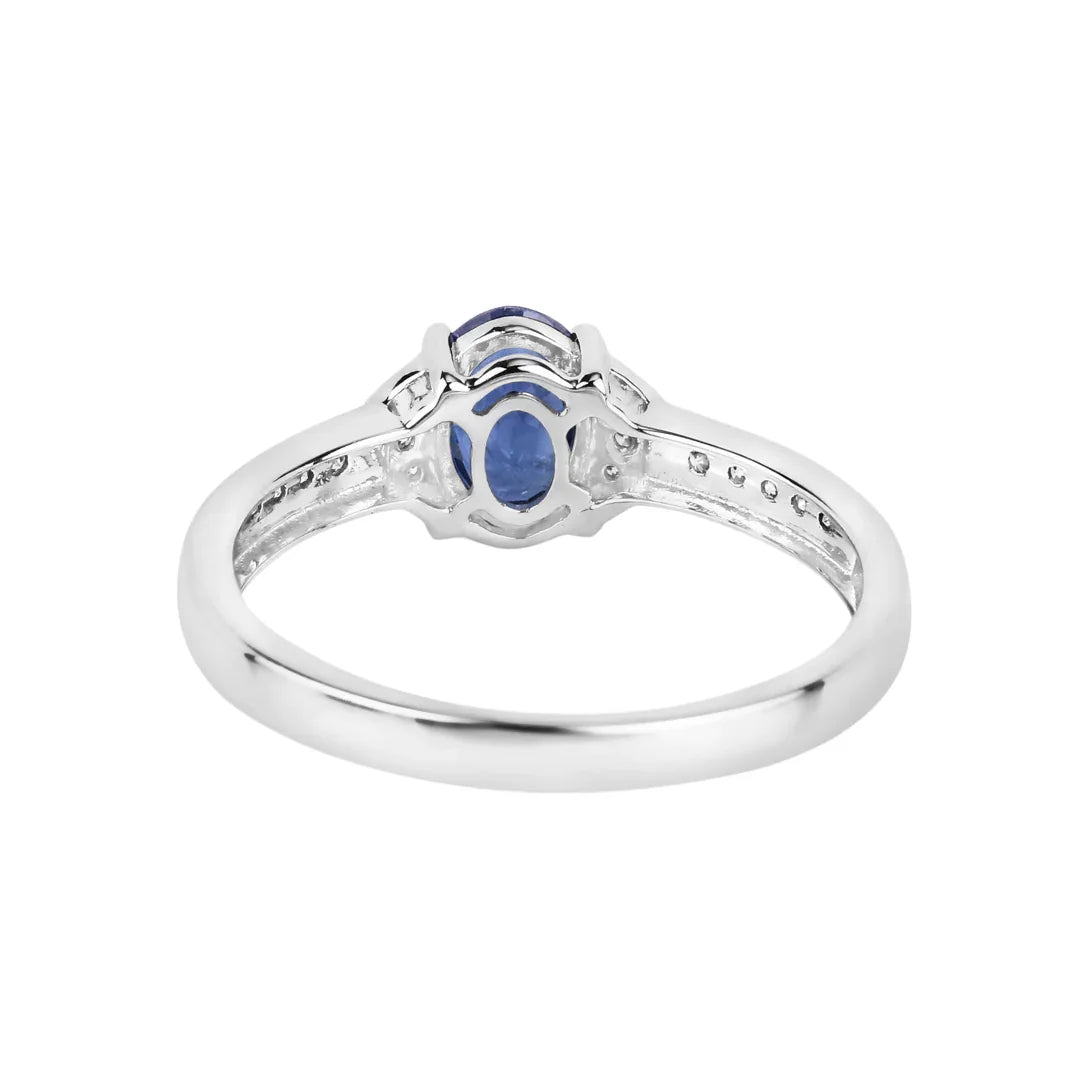 Genuine 10K Blue Sapphire and Diamond Bridge Ring