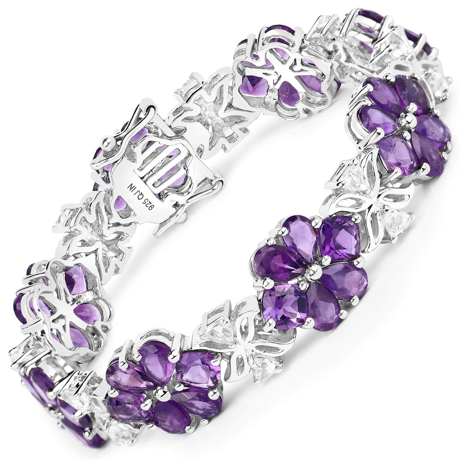 Natural Amethyst Flower Tennis Bracelet Silver Fine Color Jewels