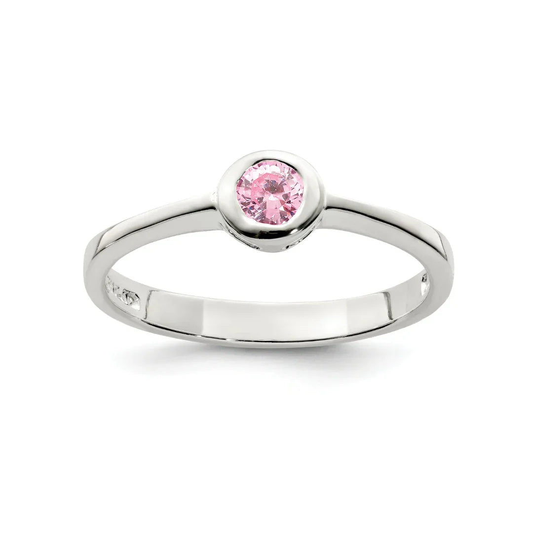 Pink Round Bezel Cubic Zirconia Ring