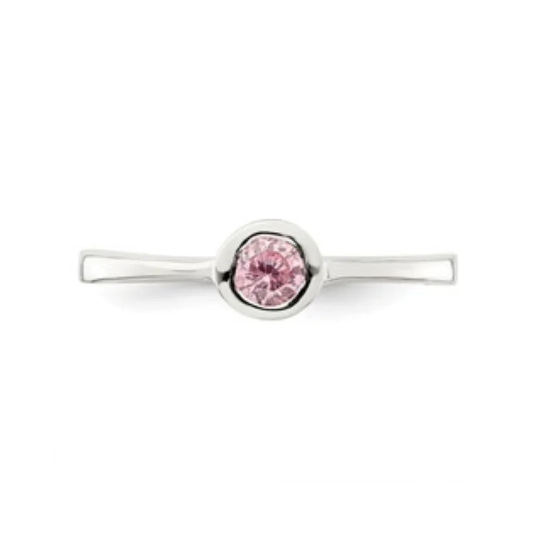 Pink Round Bezel Cubic Zirconia Ring