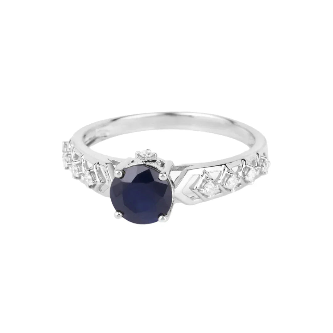 Genuine 10K Blue Sapphire and Diamond Ring