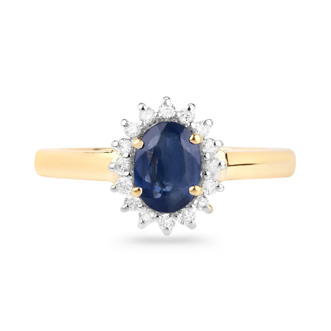 Genuine 10K Blue Sapphire Diamond Halo Ring