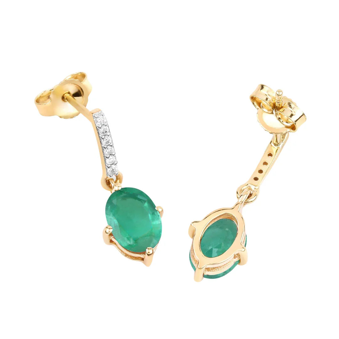 Genuine Zambian Emerald Diamond 10K Gold Oval Earrings