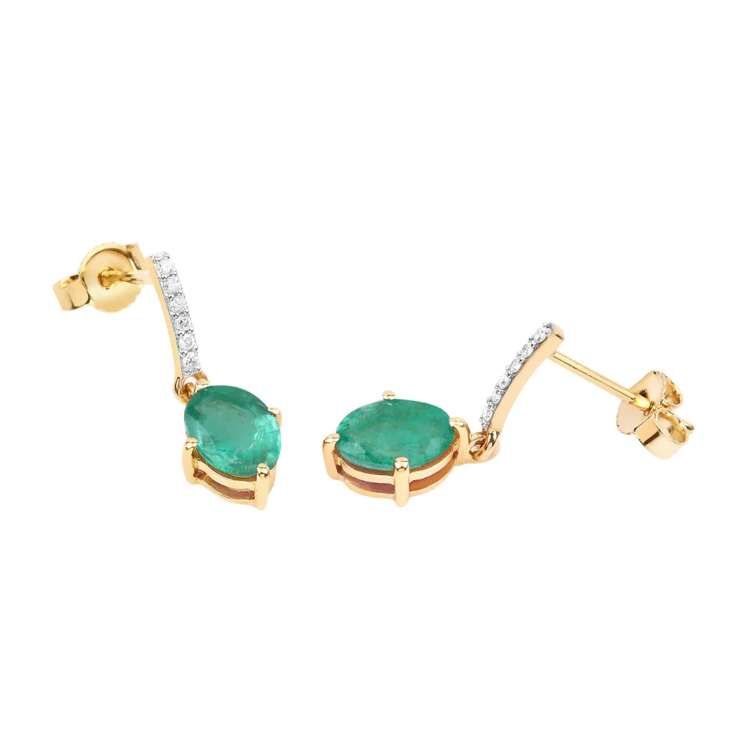 Genuine Zambian Emerald Diamond 10K Gold Oval Earrings