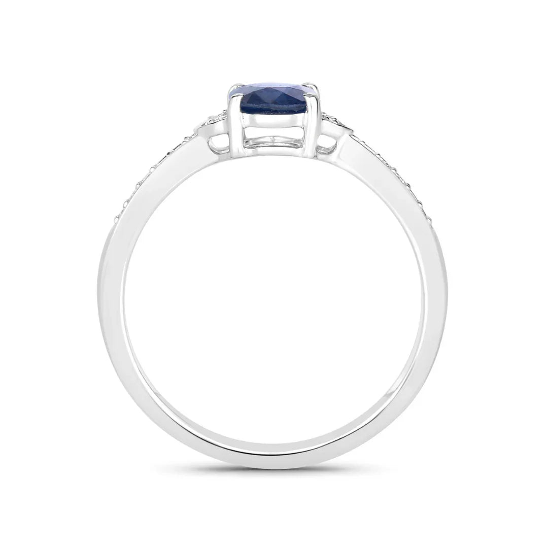Genuine 10K Blue Sapphire and Diamond Bridge Ring