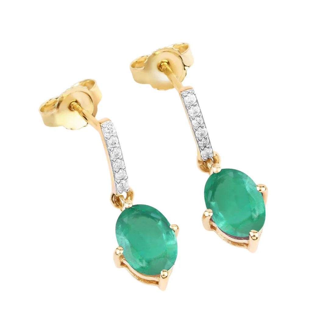 Genuine Zambian Emerald Diamond 10K Gold Oval Earrings