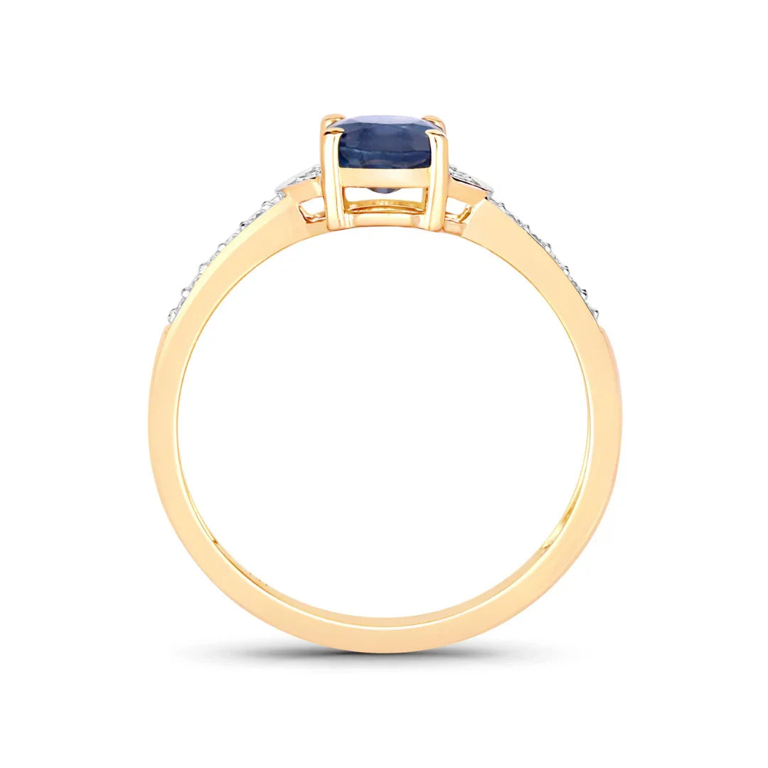 Genuine 10K Blue Sapphire and Diamond Bridge Ring