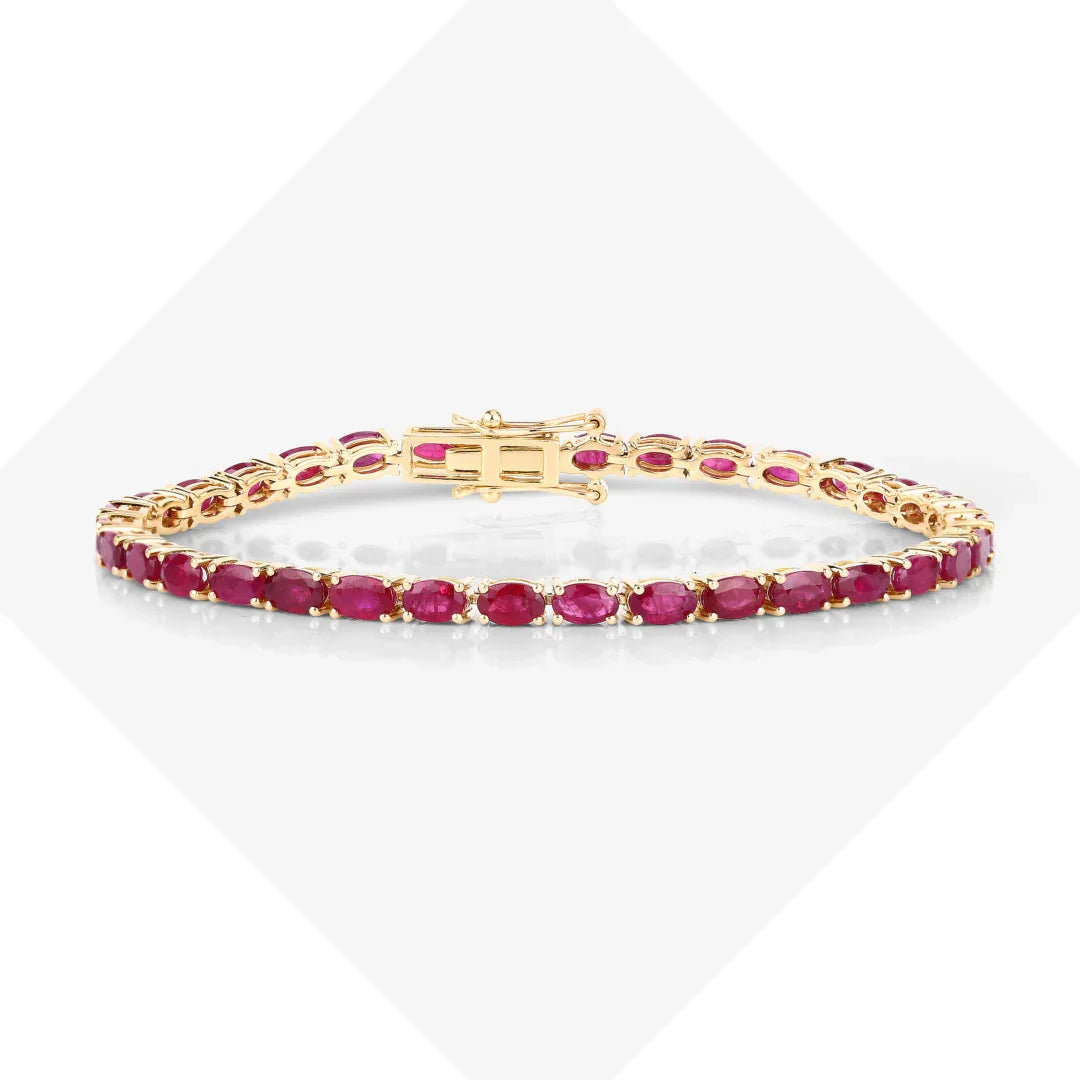 Genuine Pink Ruby 10K Gold Tennis Bracelet