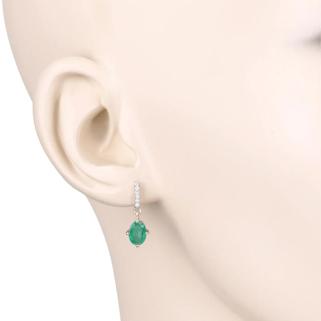 Genuine Zambian Emerald Diamond 10K Gold Oval Earrings