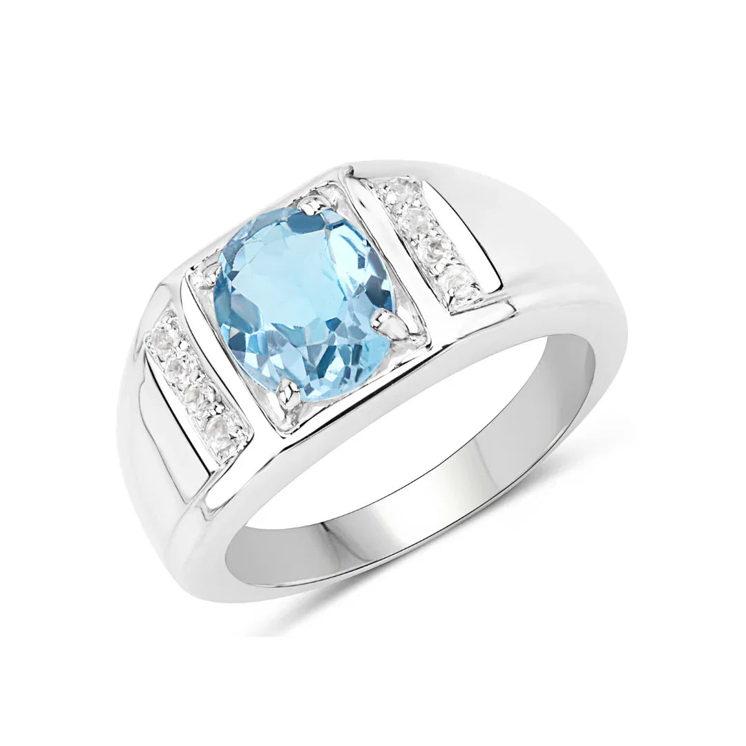 London Blue Topaz Sterling Silver Unisex Ring