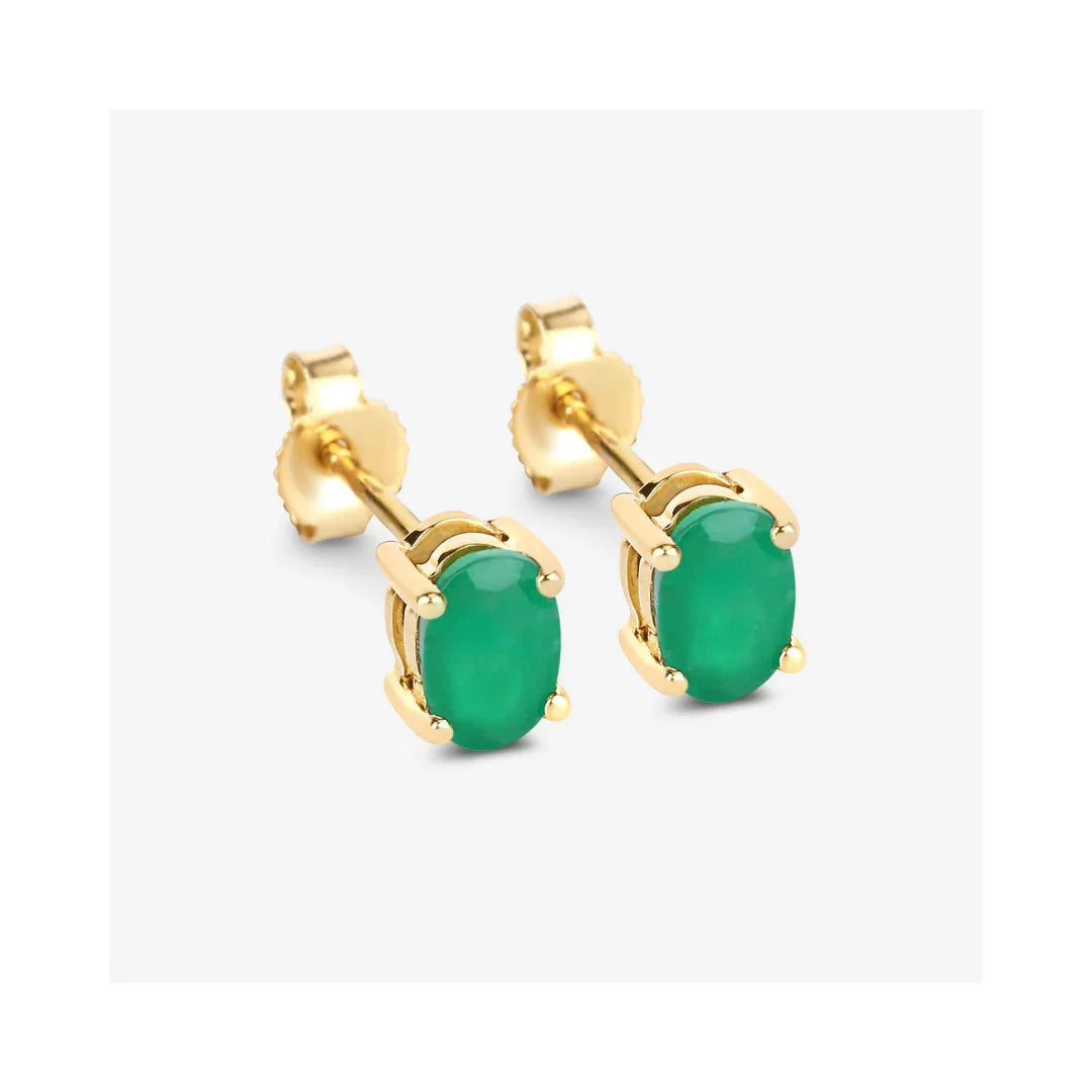 Genuine 10K Zambian Emerald Oval Stud Earrings