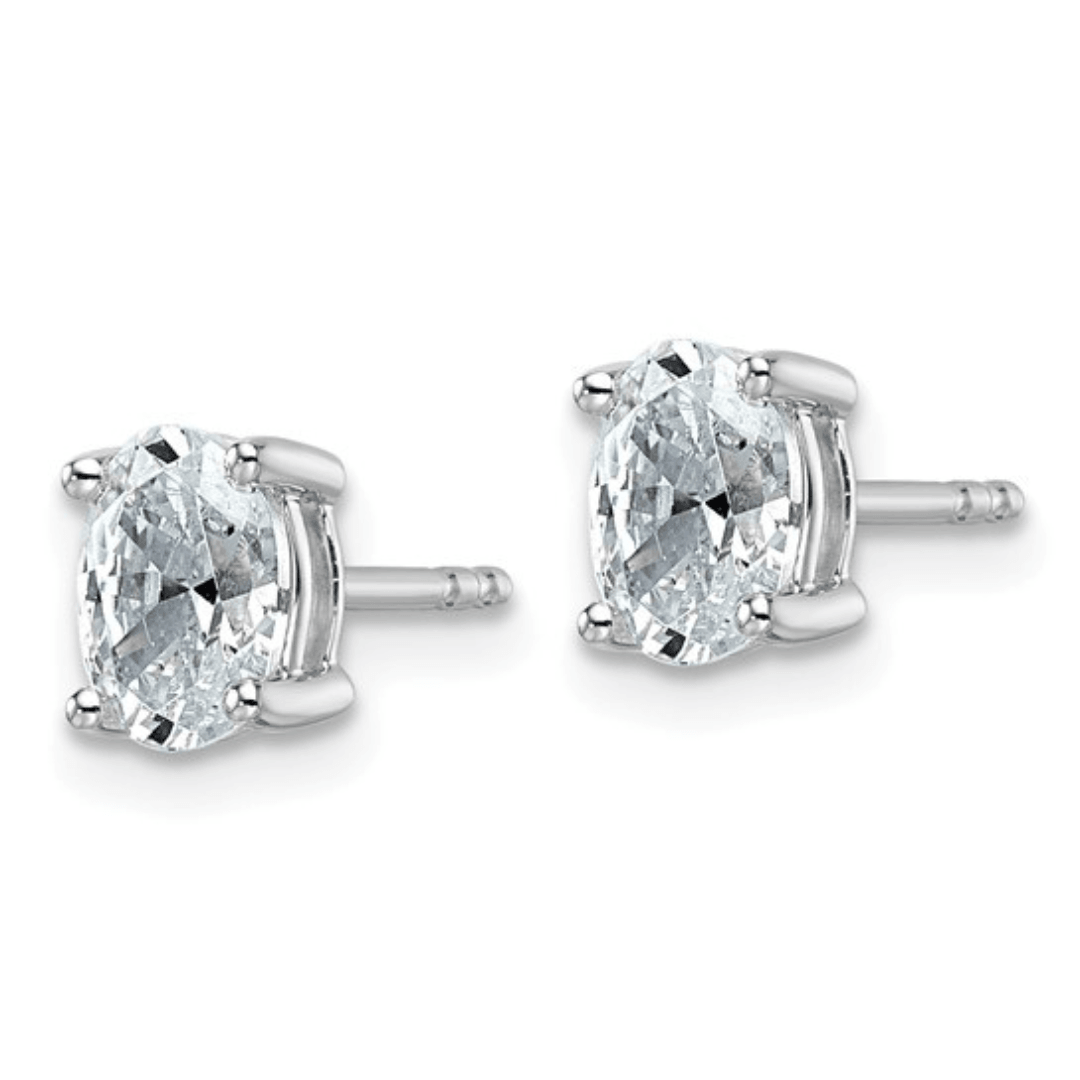 14k White Gold Lab Grown Diamond, Oval Solitaire, Stud Earrings