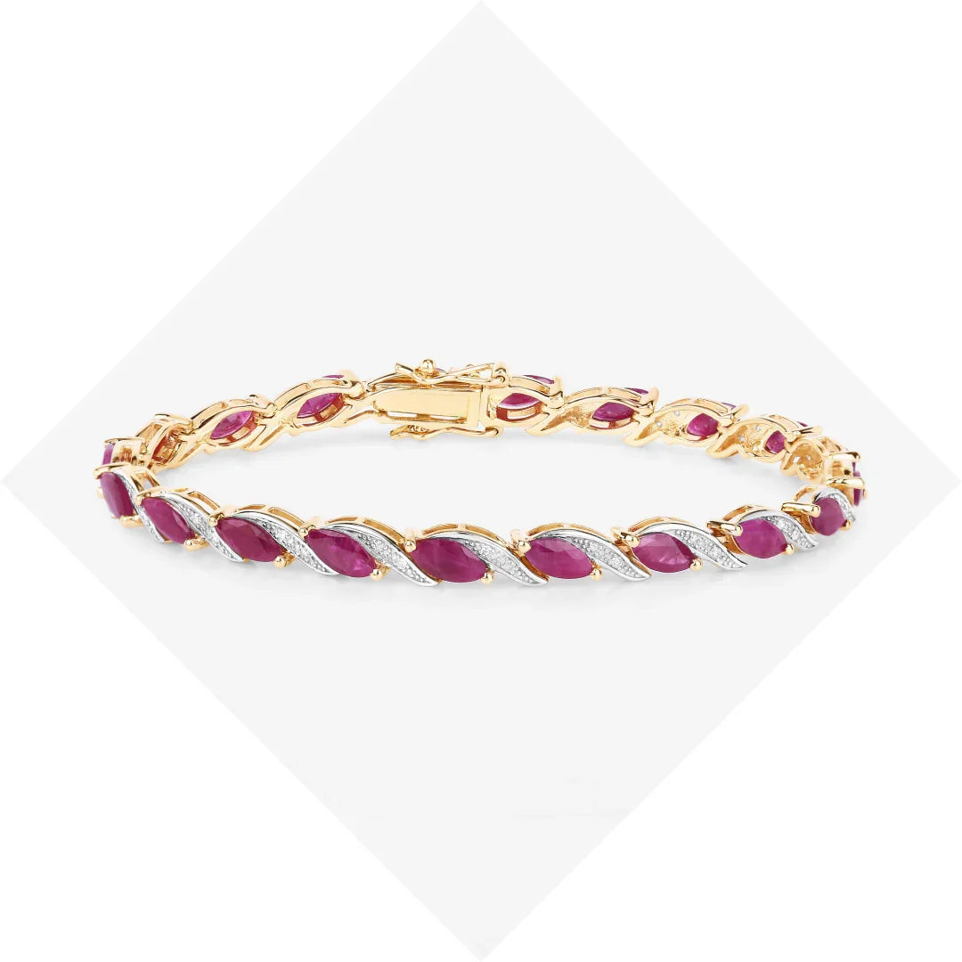 Genuine Ruby Diamond 10k Gold Bracelet Womens