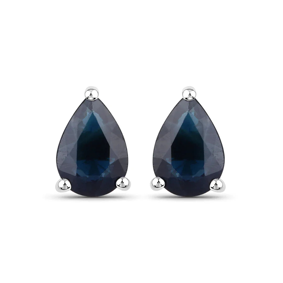 Genuine Blue Sapphire Teardrop Studs Earrings