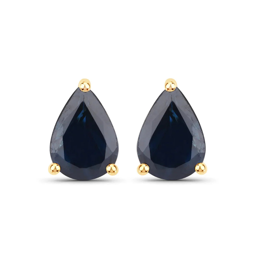 Genuine Blue Sapphire Teardrop Studs Earrings