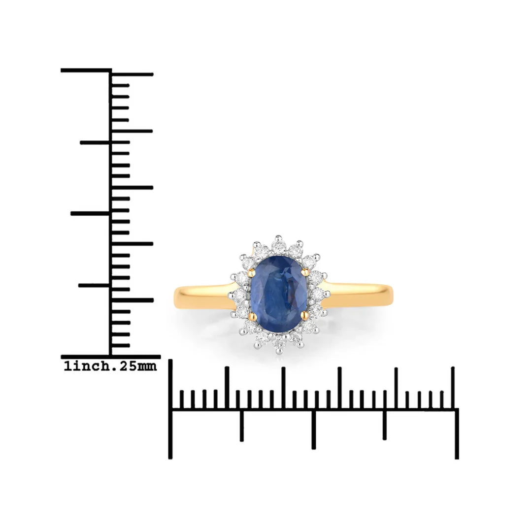 Genuine 10K Blue Sapphire Diamond Halo Ring