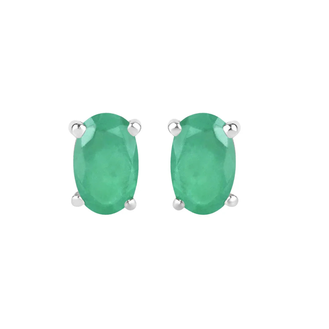 Genuine Green Zambian Emerald 10K Gold Stud Earrings
