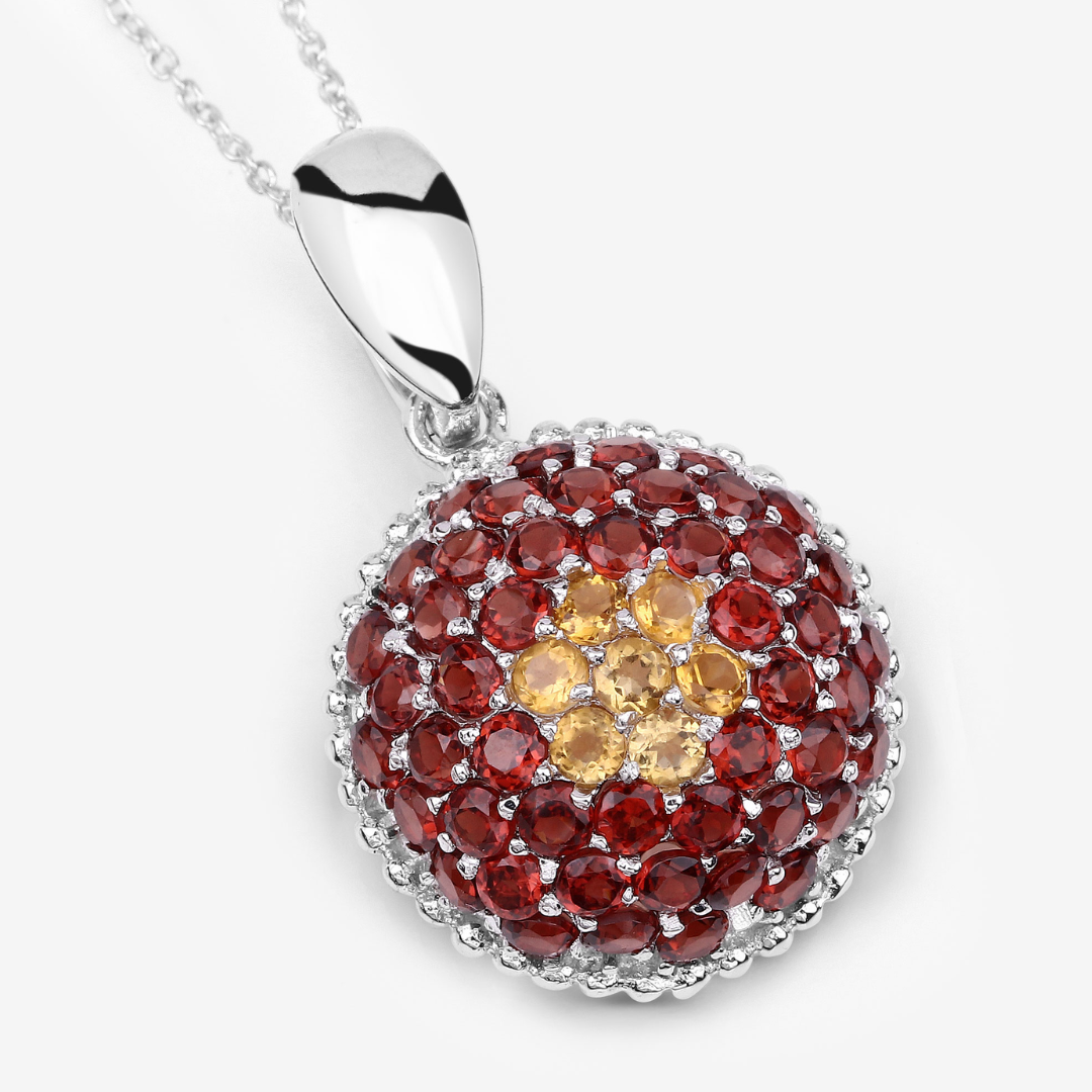 Genuine Citrine Garnet Cluster Necklace