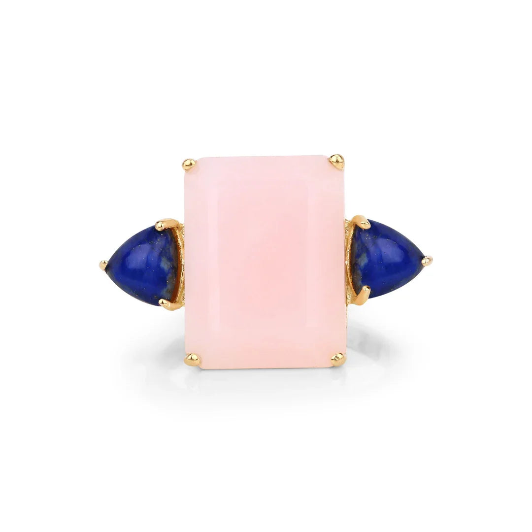 Natural Pink Opal 3 Stone Ring