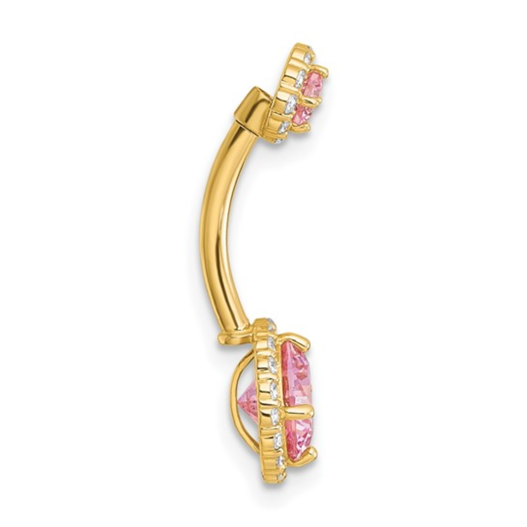10k Gold Pink and White CZ Navel Ring