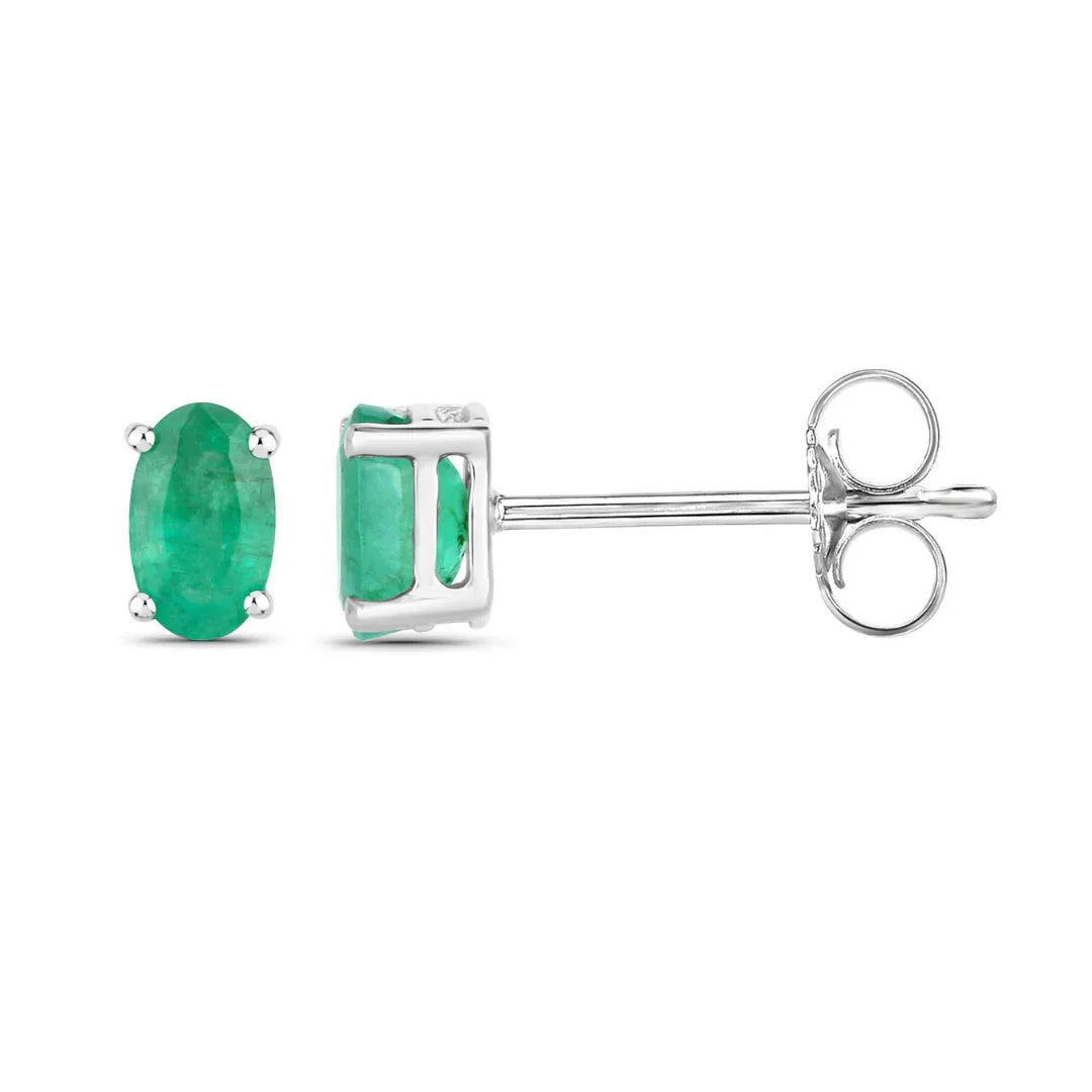 Genuine Green Zambian Emerald 10K Gold Stud Earrings