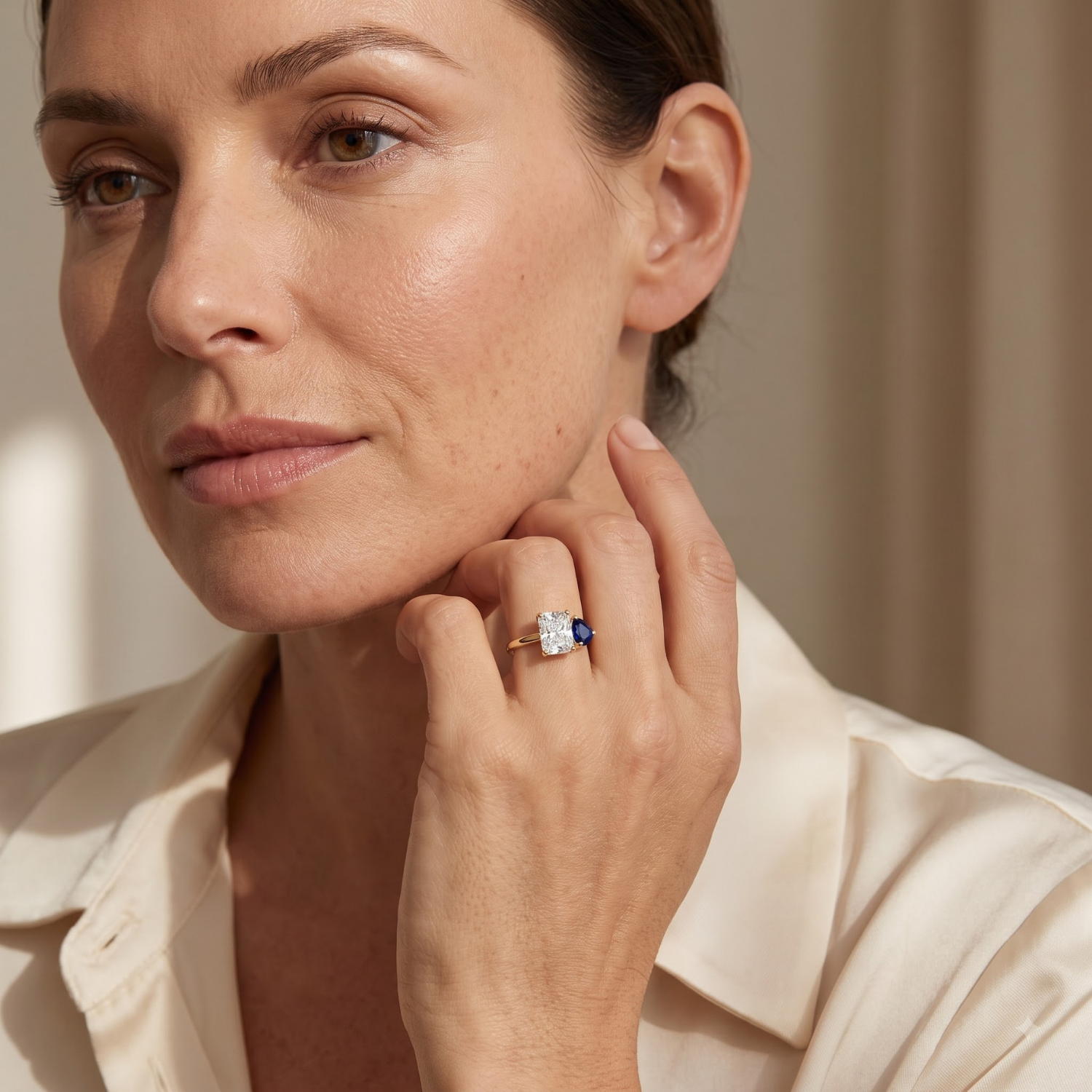 Two-Stone Toi et Moi Pear and Octagon Emerald, Ruby, Sapphire and Lab Diamond 14K Yellow Gold Ring