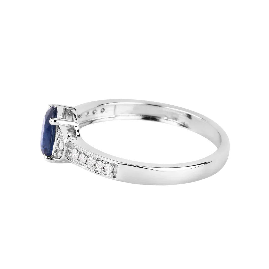 Genuine 10K Blue Sapphire and Diamond Bridge Ring
