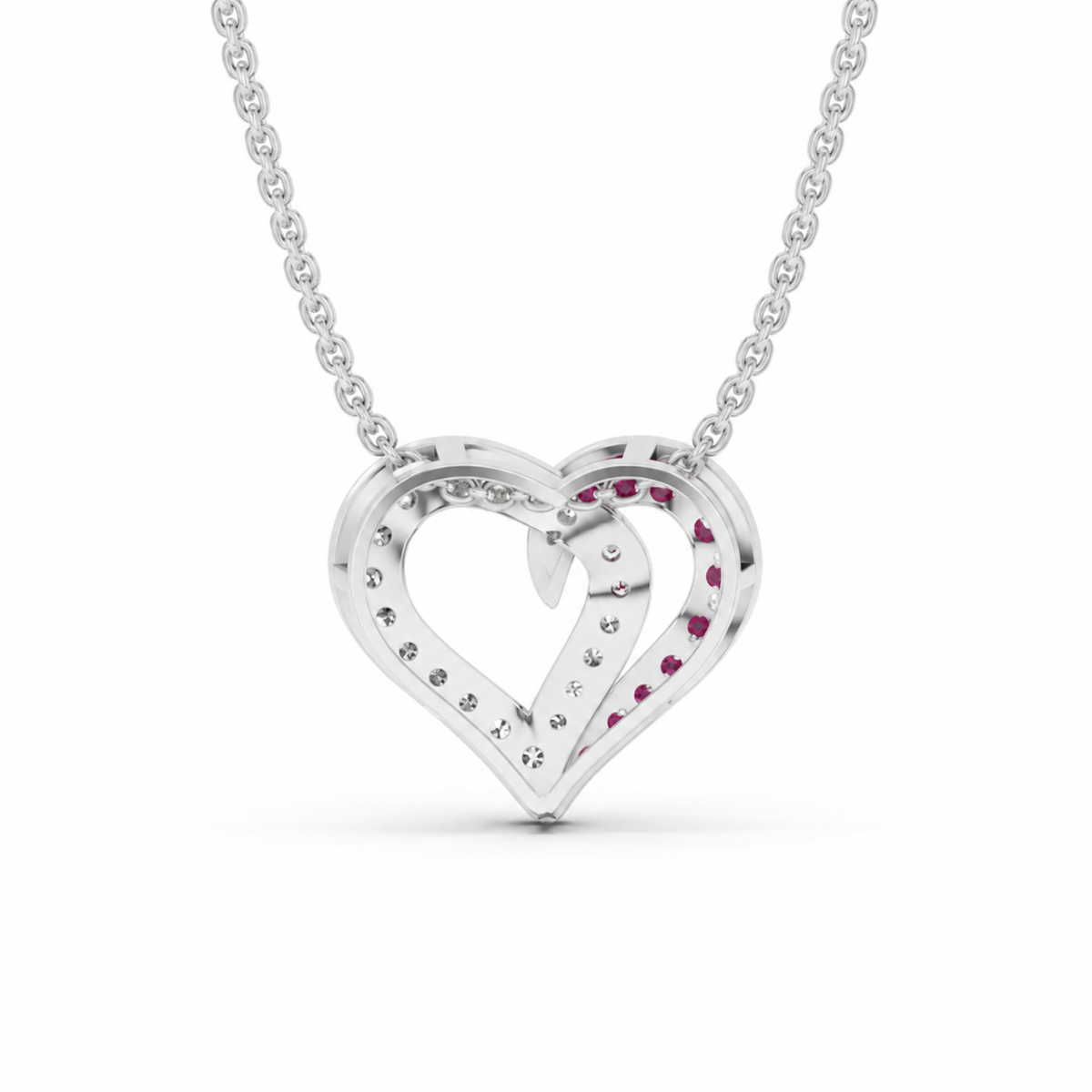 0.64 cttw Round Red Ruby and Lab Grown Diamond 14K Gold Pave Open Heart Pendant Necklace