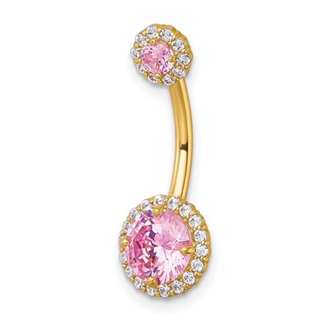 10k Gold Pink and White CZ Navel Ring
