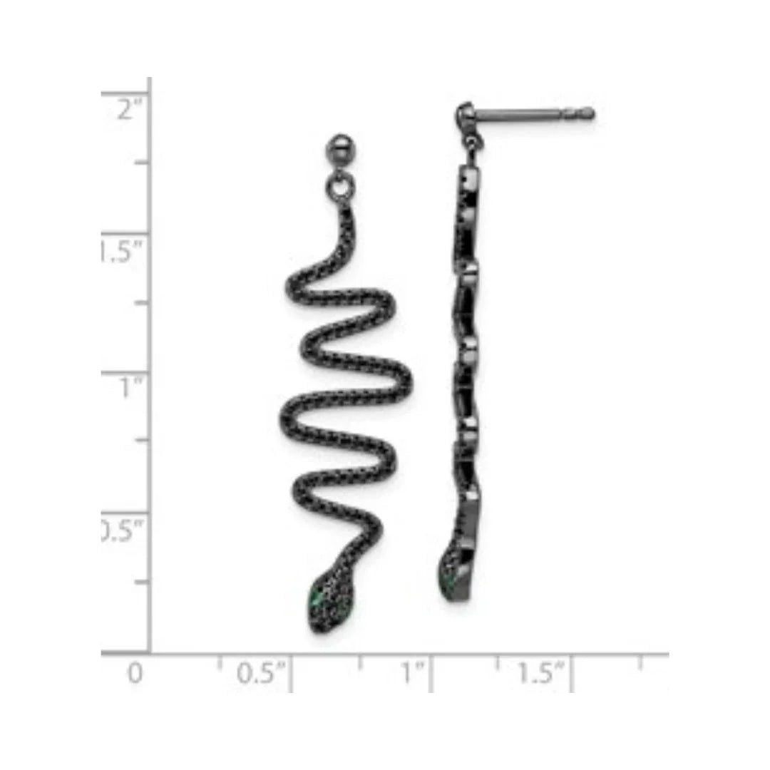 Black Spinel Snake Dangle Earrings