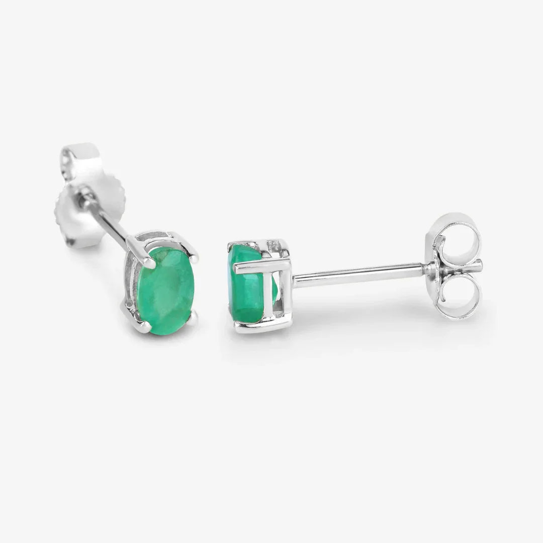 Genuine Green Zambian Emerald 10K Gold Stud Earrings