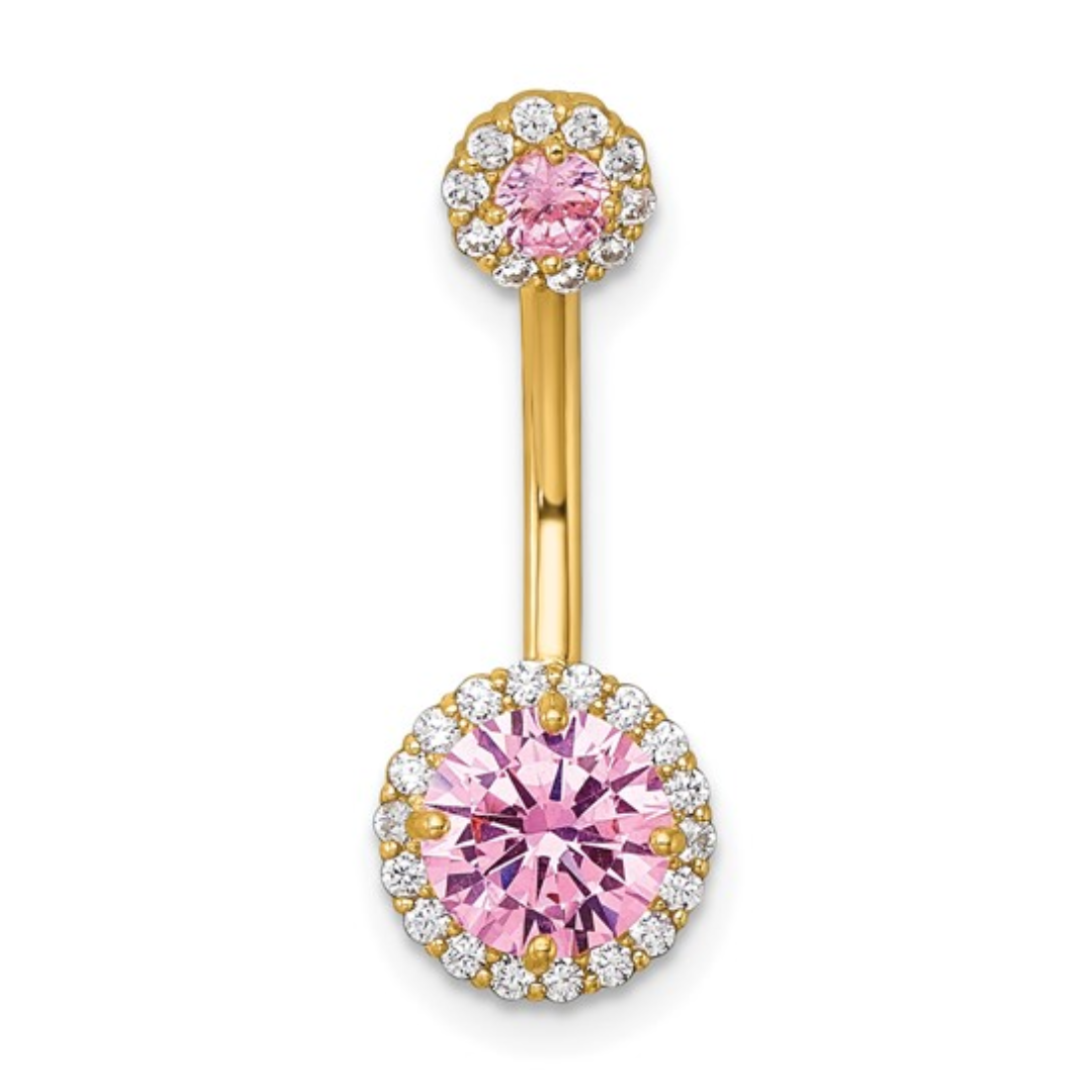 10k Gold Pink and White CZ Navel Ring