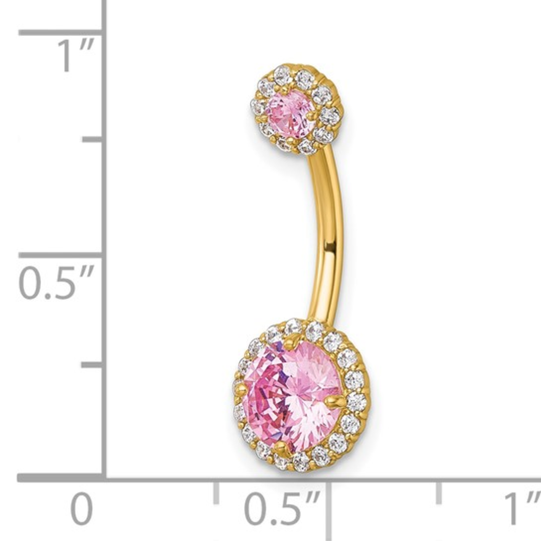 10k Gold Pink and White CZ Navel Ring