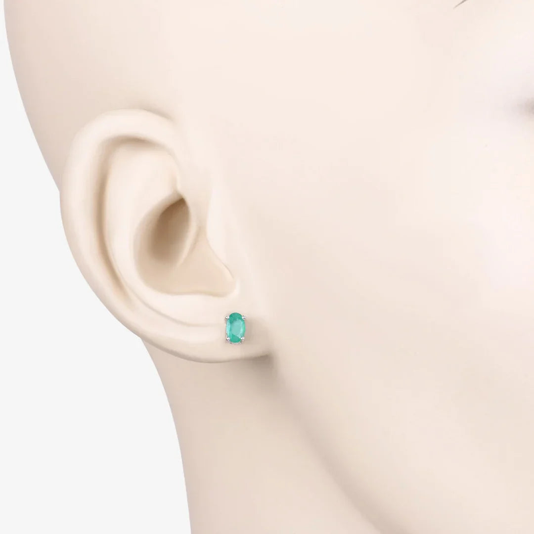 Genuine Green Zambian Emerald 10K Gold Stud Earrings