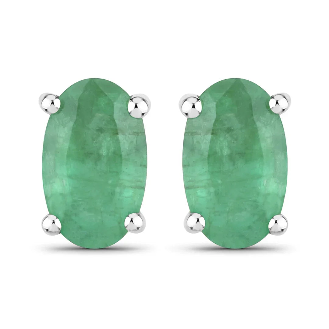 Genuine Green Zambian Emerald 10K Gold Stud Earrings