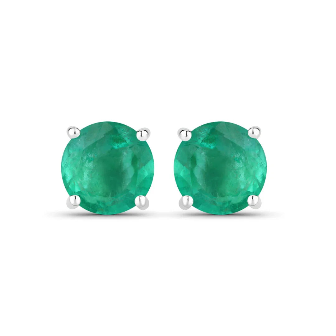 Genuine Zambian Emerald 10K Round Studs Earrings