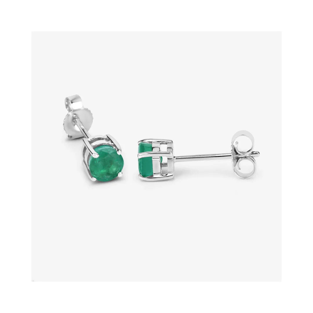 Genuine Zambian Emerald 10K Round Studs Earrings