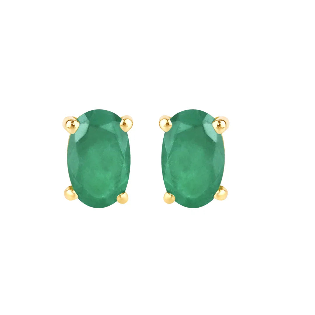 Genuine Green Zambian Emerald 10K Gold Stud Earrings