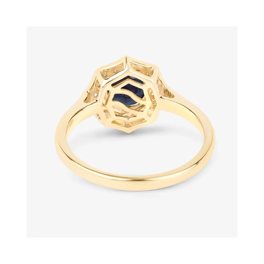 Genuine Blue Sapphire and Diamond 10K Halo Ring